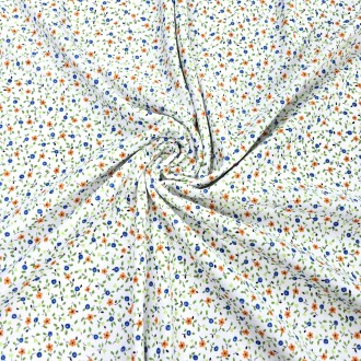 Drobne Kwiatuszki Na Bieli - Interlock - 100% bawełna 160g/m2